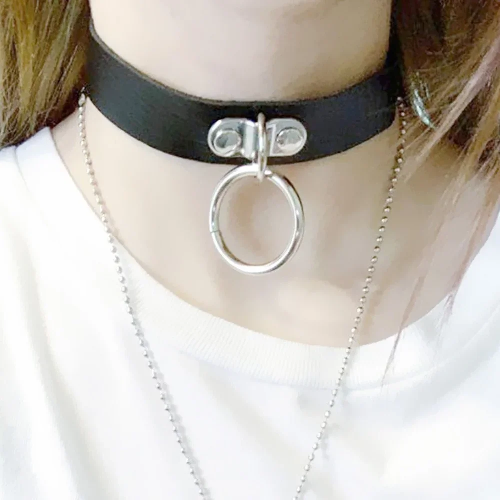 Rock Sexy Cool Gothic Collar Steampunk Necklace Women Men Chokers Leather Goth Punk Choker Necklace Round Loop Chunky Necklace