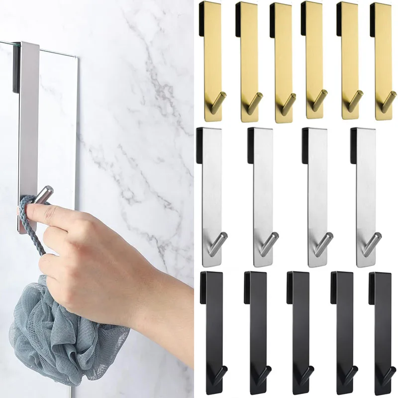 Edelstahl-Glastürhaken ohne Perforation, tragbarer Bademantel- und Handtuchhaken für Badezimmer, Kleiderhaken für Zuhause und Hotels