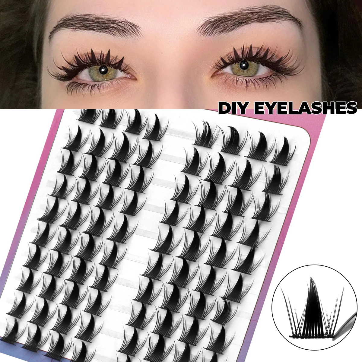 GROINNEYA Daily DIY False Eyelashes Cat Eye Eyelashes 60/120 Individual lashes Natural Look Eyelash extension Makeup At Home