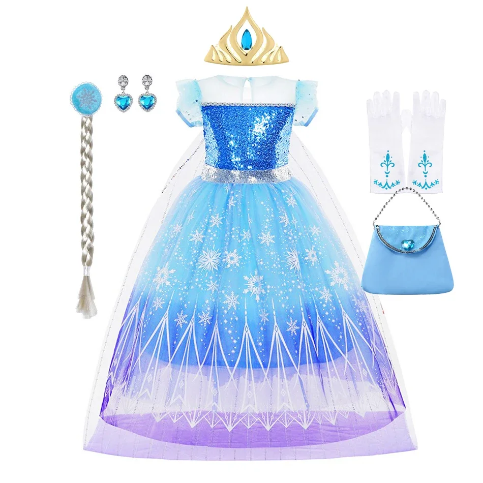 Elsa Dress for Girl Fancy Christmas Dress Girls Princess Halloween Anna Costume  4 5 6 7 8 9 10 Years