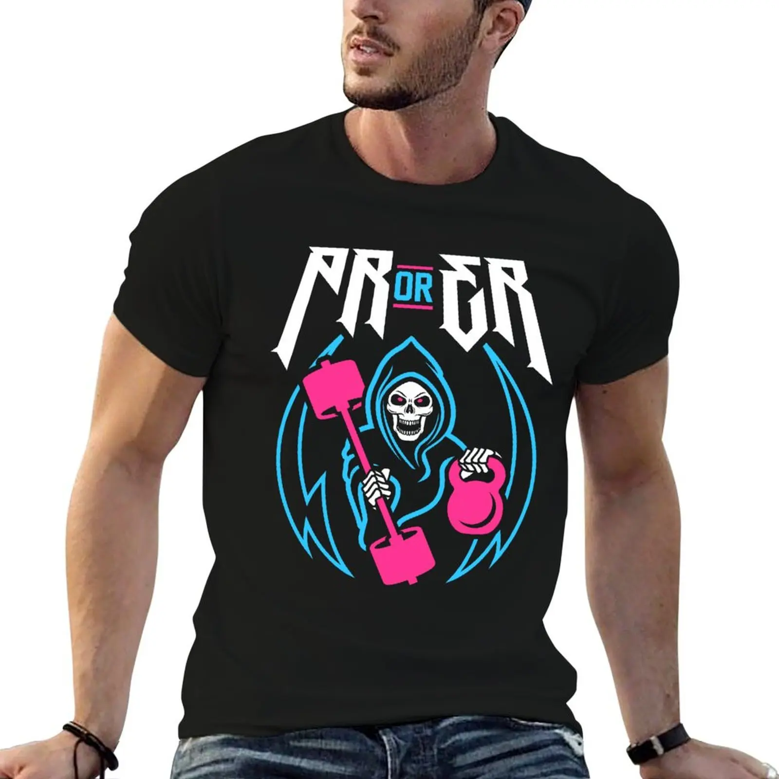 PR o ER (Gym Reaper Kettlebell & Barbell) Camiseta divertida de gimnasio Ego Lifting, camisetas de algodón 100%
