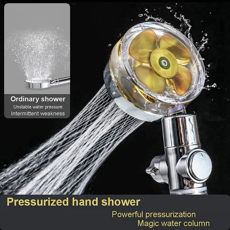 Hand Shower, Anti-Limescale Water Saving Shower Head, High Pressure Propeller Shower Head, Three-Stage Filter System