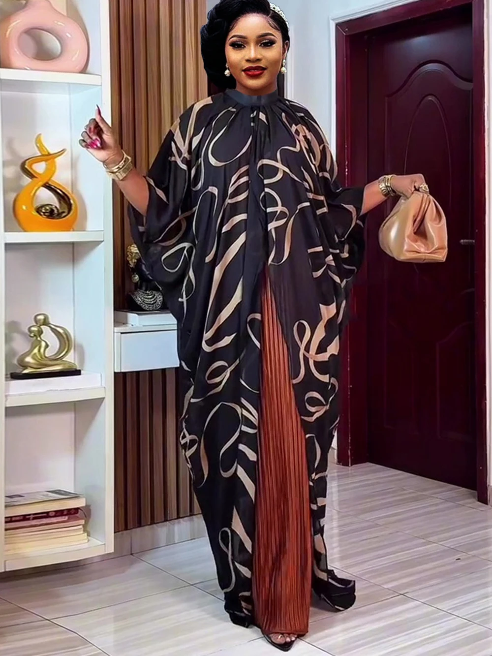 

Chiffon Long Dresses For Women Dashiki Print Two Piece Set Clothing Turkey African Clothes Loose Boubou Party Prom Evening Dress