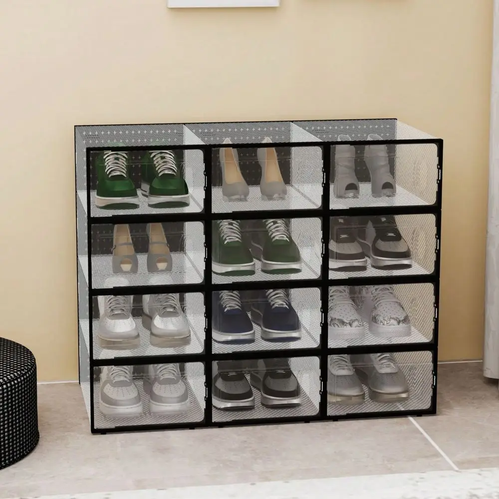 

White Transparent Shoe Storage Boxes, Stackable Transparent Plastic Shoe Cabinets, SpaceSaving Organizers For Wardrobes Free Co