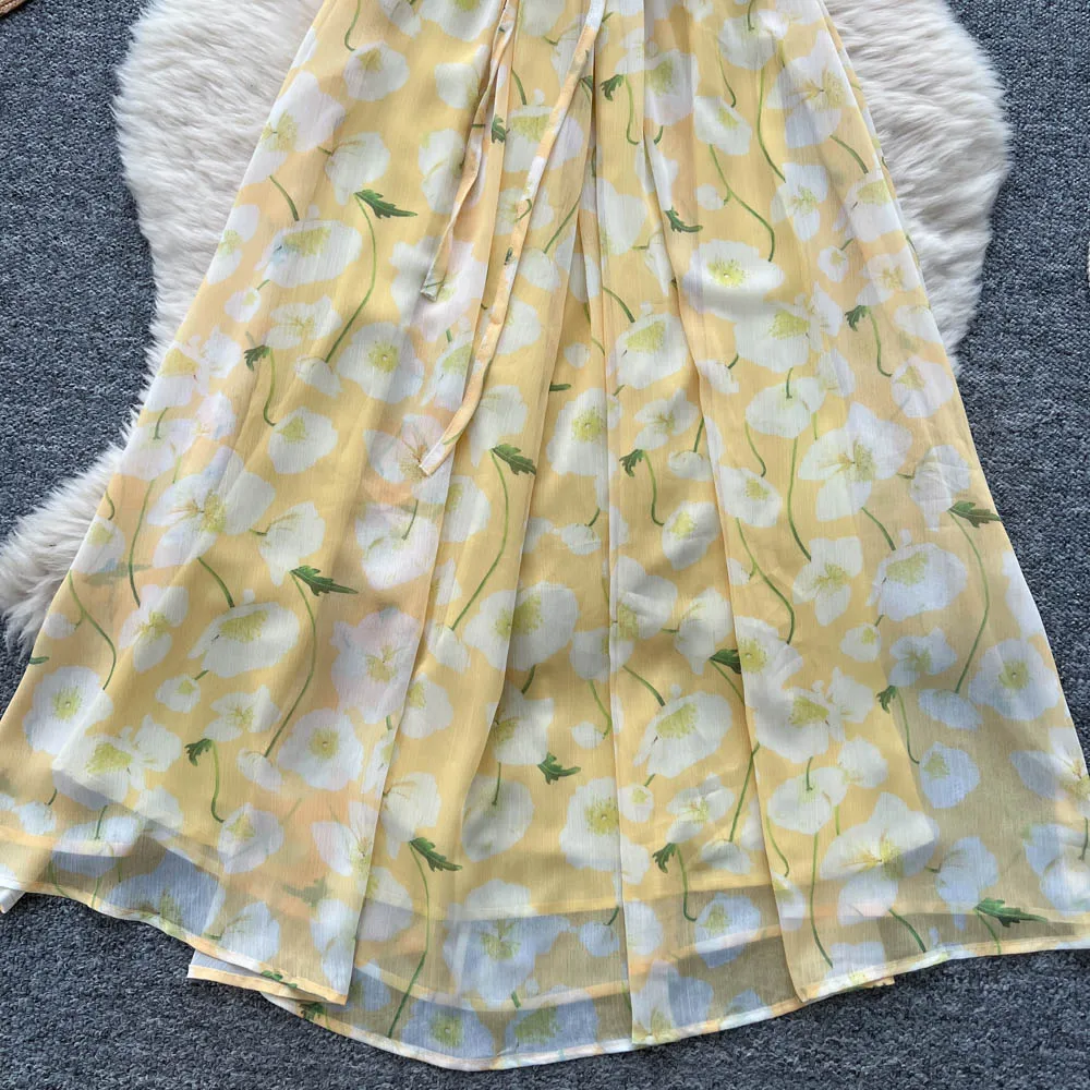 Chic vintage senza maniche in rete floreale sottile Elegante fata moda coreana Boho Sundress abbigliamento donna