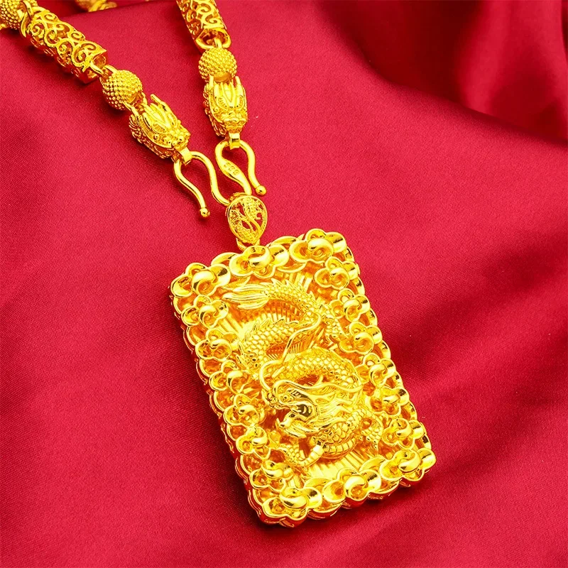 

9999 24K Real Gold 9999 24K Real Gold Hollow Necklace Dragon Pendant Men's Domineering Necklace Hollow Dragon Head Chain Hollow