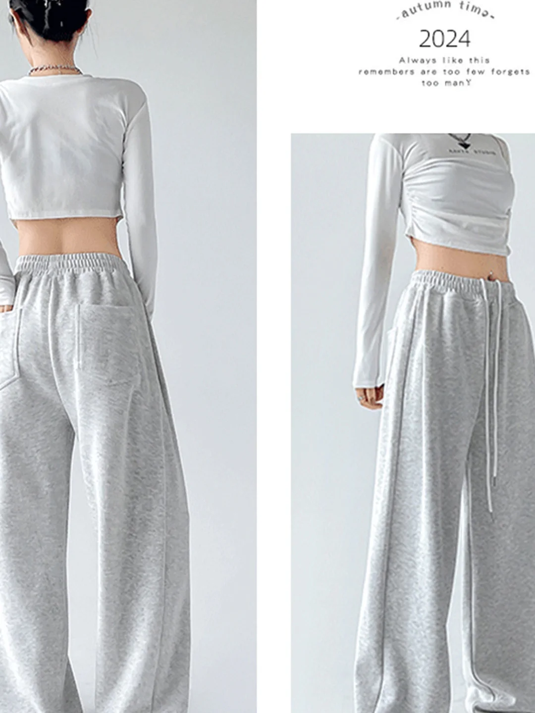 Cintura alta perna larga calças esportivas femininas solto ajuste branco ey primavera outono novo sle assimétrico comute sle calças compridas