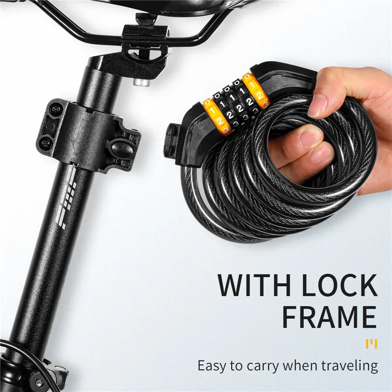 WEST BIKING Bicycle Lock 5-digit Password Anti-theft Safety Cable Lock MTB Road Bike Motorcycle Cycling Lock Bicycle Accessories