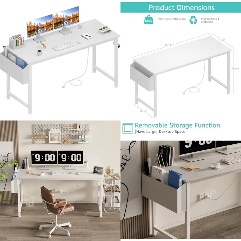 Teen Study Table 55 Inch Home Office Gaming Desk with Power Outlet and Charging Station