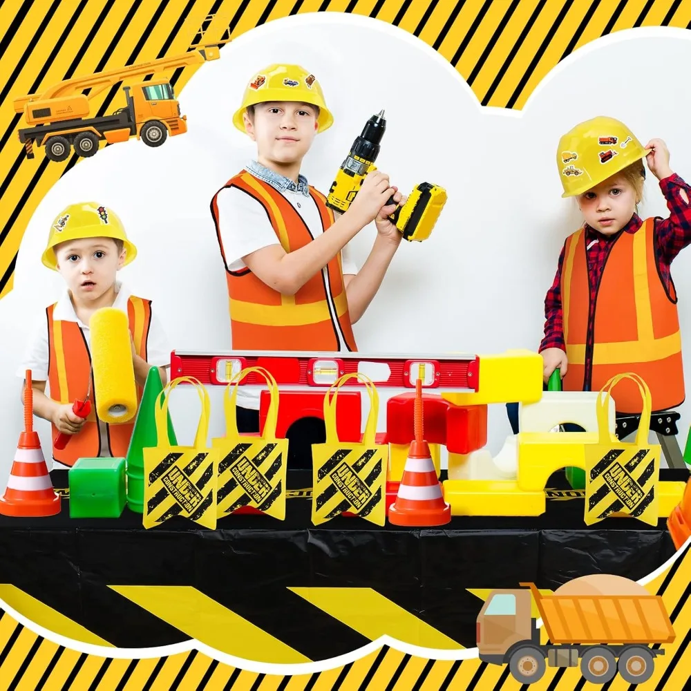 62 Pcs Construction Birthday Party Supplies Set Kids Construction Dress up Set Including Vest