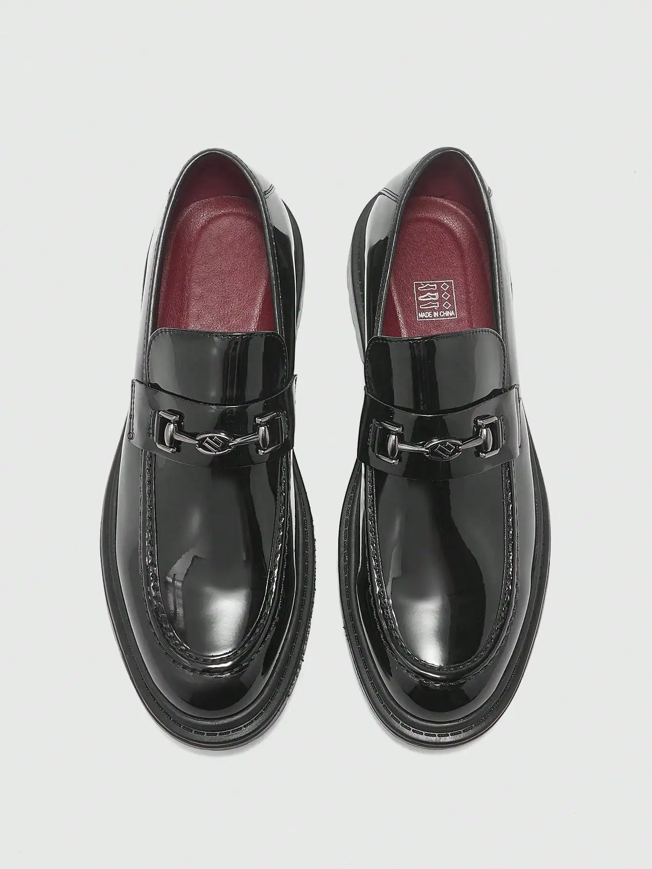 QRLQRL Fashion Thick Sole Men's Penny Loafers Slip-On Business Dress Shoes for Gentleman Metal Buckle Formal Black Glossy Shoes