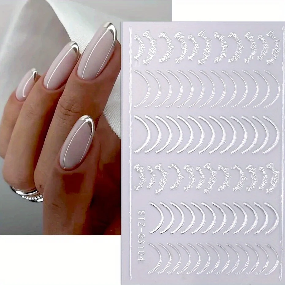 French Tips Nail Art Stickers 3D Gold Rose Silver Curve Stripe Lines Tape Swirl Sliders Gel adesivo Nail Art decalcomanie Manicure