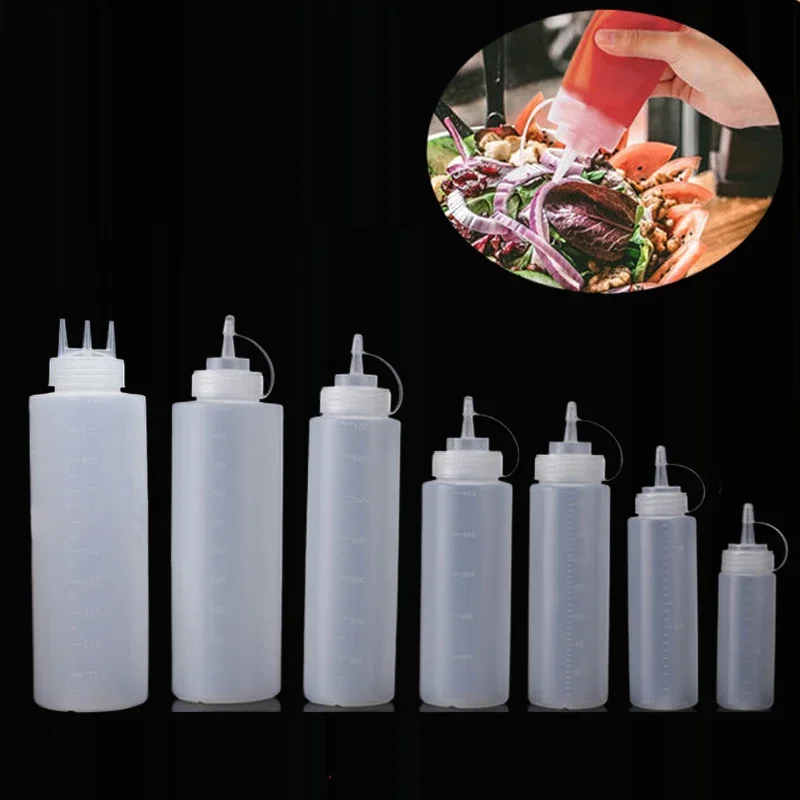 5/10Pcs 120ml-1000ml Plastic PE Condiment Bottles Leak Proof Squirt Squeeze Bottles Sauces Containers For Ketchup BBQ Syrup Oils