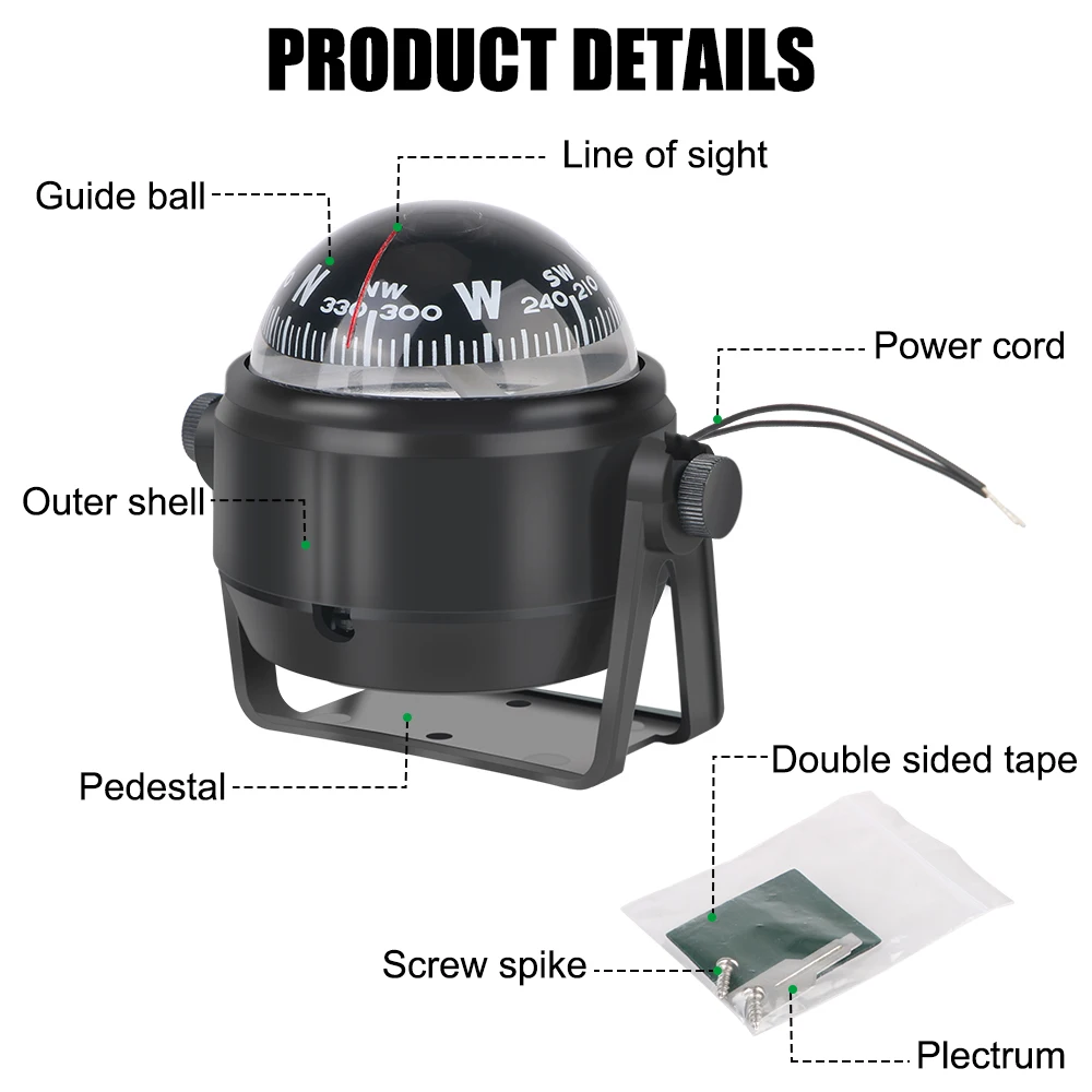 Boat Compass LC550 Waterproof Nautical Compass 12V With Electronic LED Light Navigation Positioning