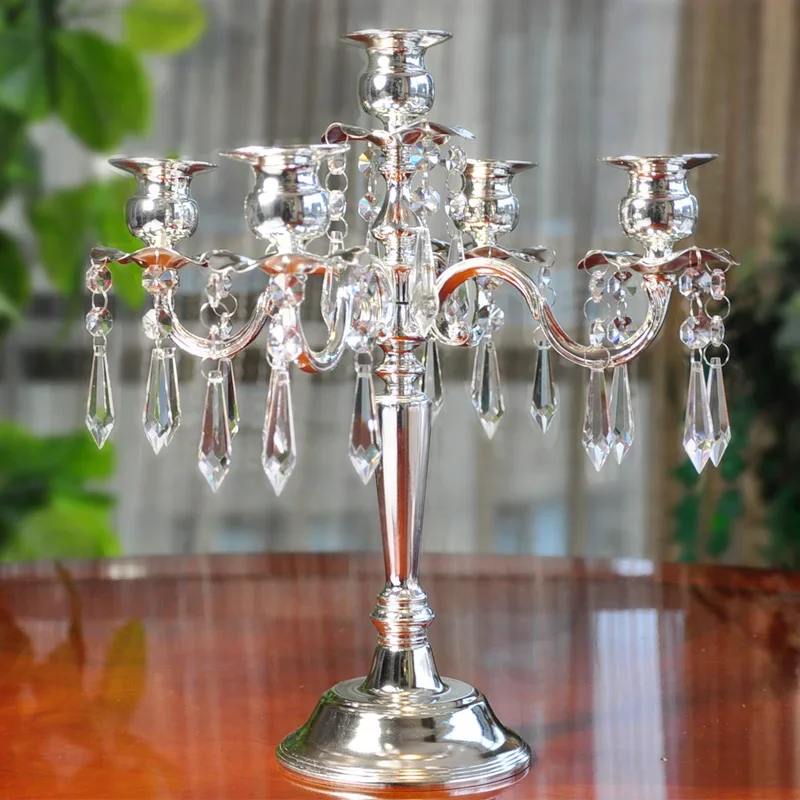 

Nordic Metal Candlestick Crystal Luxury Silver 5 Arm Candelabra Dinner Romantic Wedding Centerpieces for Tables Home Decoration