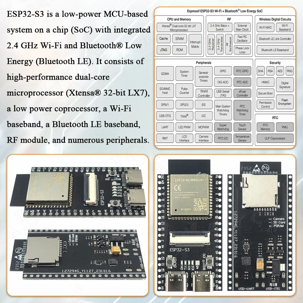 ESP32-S3 WROOM N16R8 Development Board 2.4G Wifi BT Camera Module for OV2640 OV5640 8MB PSRAM 16MB FLASH ESP32 S3 N16R8 CAM