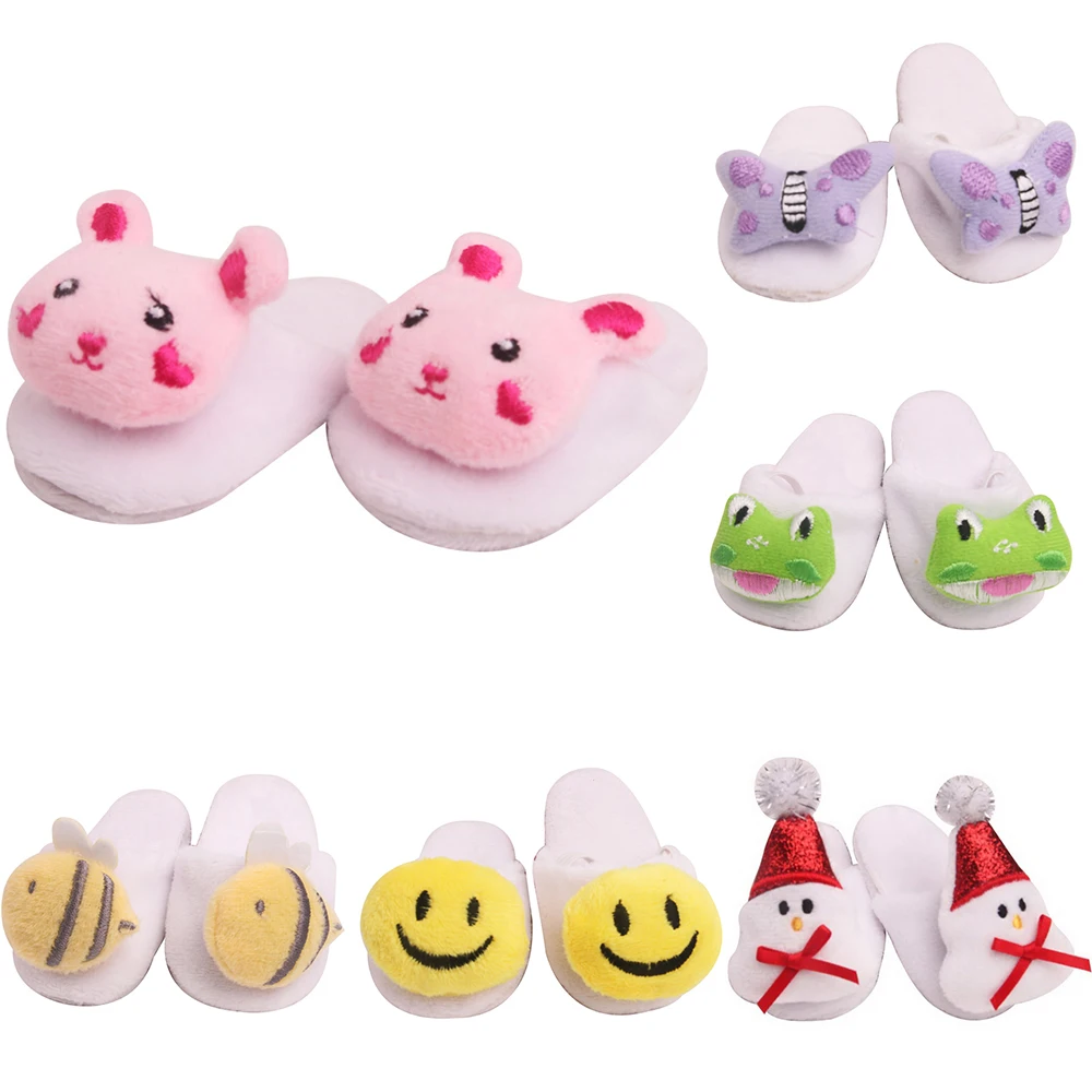 7CM Plush Doll Slipper Rabbit, Frog, Animal Shoes for 18 InchAmerican&43cm Baby New Born Girl Doll Accessories Toy