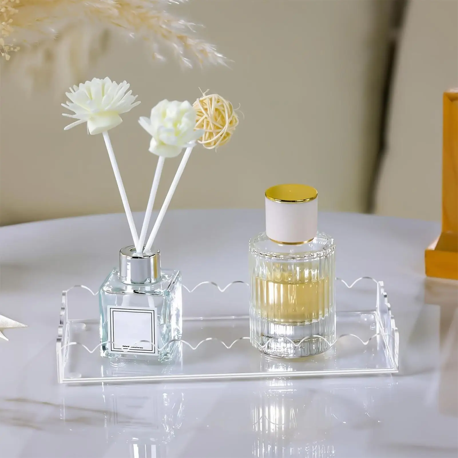 Acrylic Trays For Display Scalloped Display Holder Organizer Clear Organizer Tray For Counter Desk Dresser Sink Cabinet Shelf