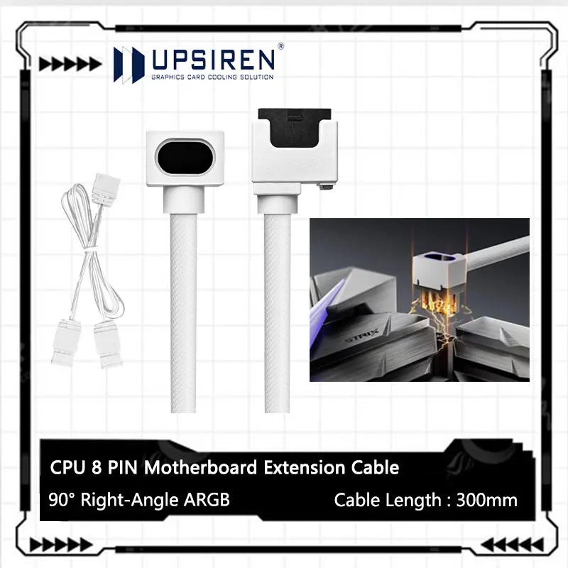 

UPSIREN CPU 8PIN Motherboard Extension Cable 18AWG 90° Right-Angle Design ARGB Cable with 5V 3Pin,One-Wire Connection Cable 30cm