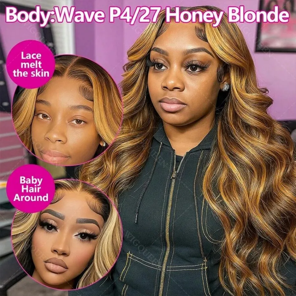 

427 Highlight Wig Human Hair 13X6 Hd Lace Frontal Wig Body Wave Lace Front Wigs 30 Inch Pre Plucked Pre Bleached Brazilian Wigs