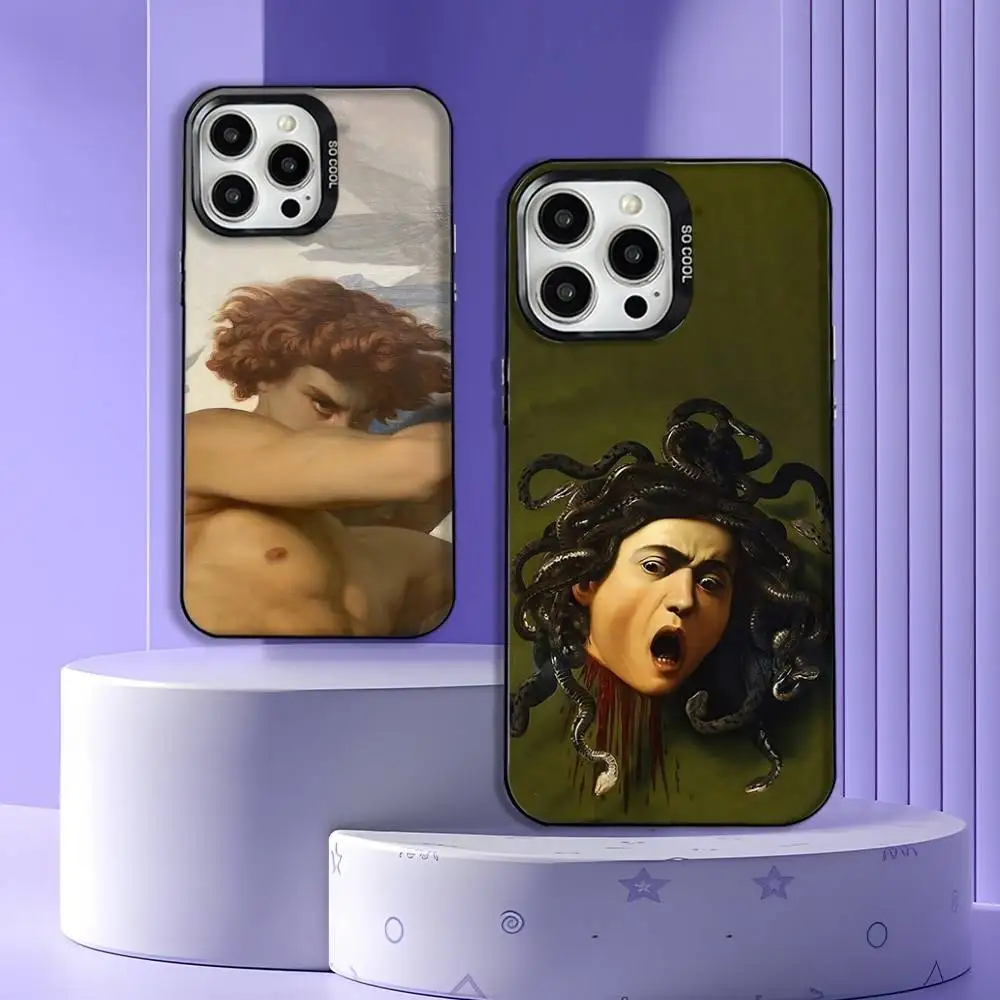 

Art C-Caravaggio Phone Case For iPhone 16,15,14,13,12,11,Mini,Pro,E,MAX Gray Matte Silicone Black Cover
