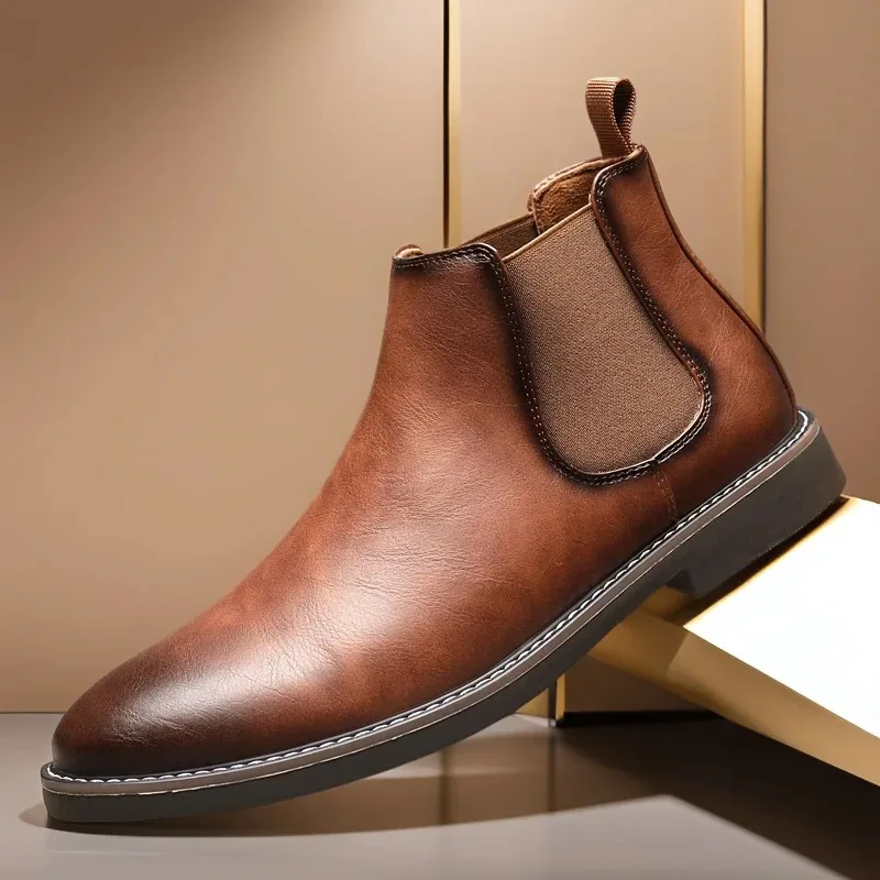 

Luxury Men's Chelsea Boots British Style High Top Leather Boots Quality Casual Business Dress Boots Men Ankle Boot Botas Hombre