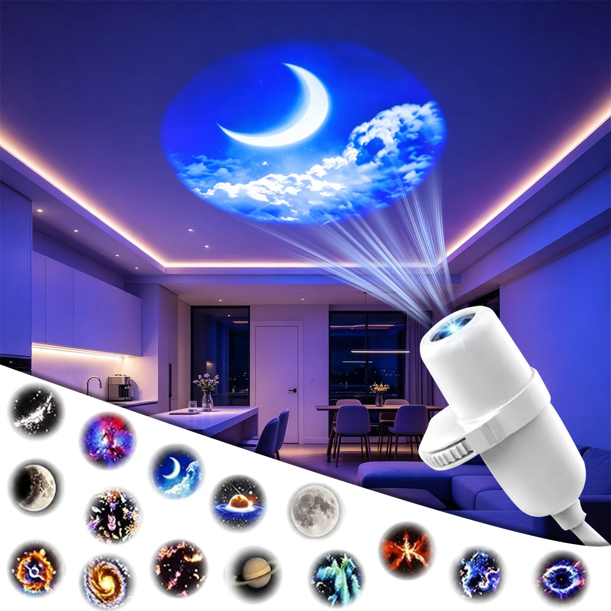 USB Star Galaxy Projector Lamp 360° Rotatable Nebula Moon Projection Light 15 Patterns Bedroom Car Atmosphere Night Light Gift