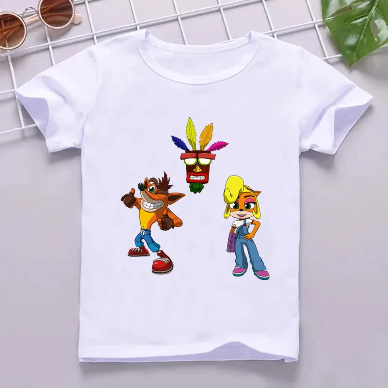 Gorąca wyprzedaż gra z Crash Bandicoot nadrukiem Cartoon dla dzieci T shirt śmieszne dziewczyny letnie topy chłopcy ubrania dziecięcy T-shirt z