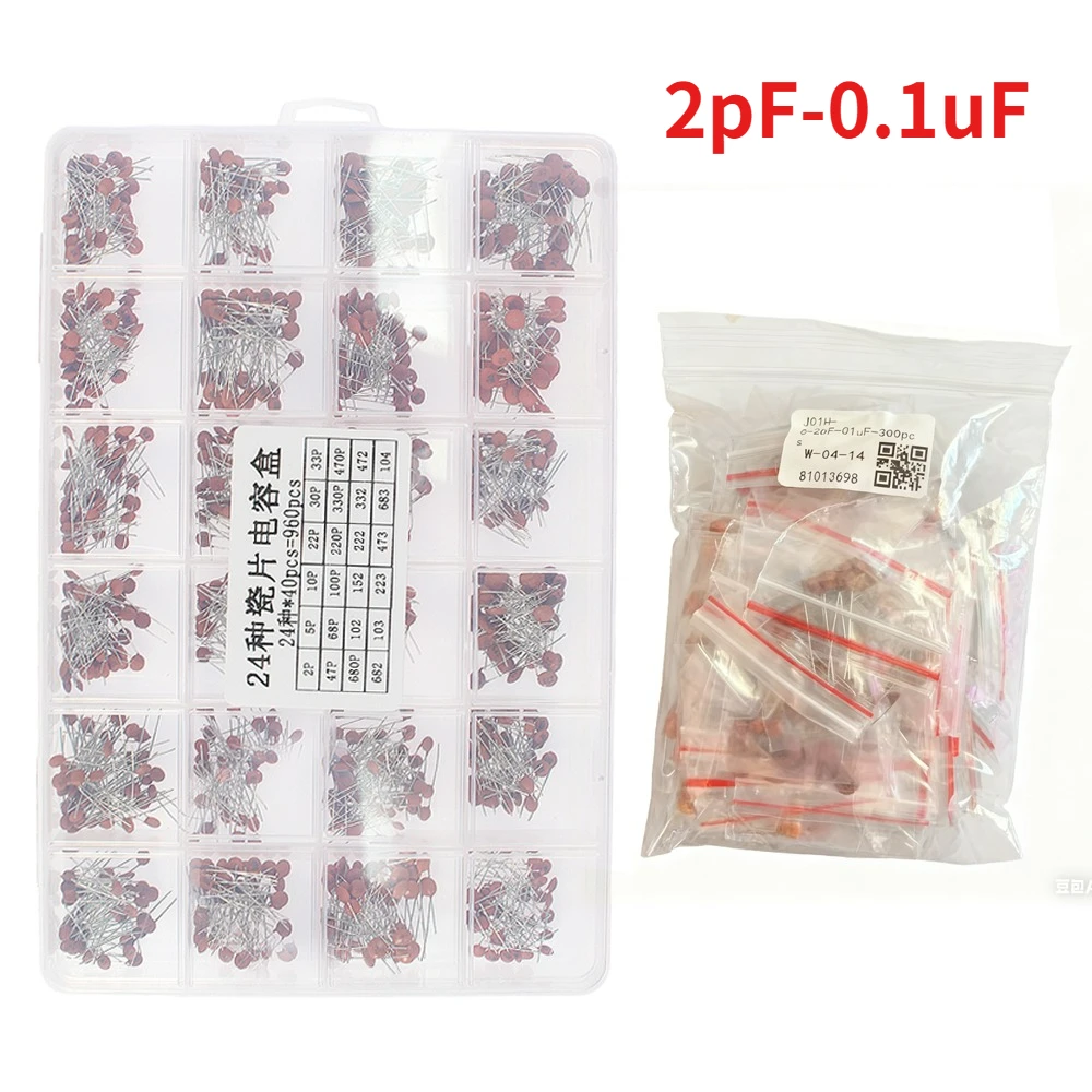 300-960pcs 50V Ceramic Capacitor Kit 2PF-0.1UF Capacitance Electronic Components Package Capacitors Assorted Samples Diy Kit