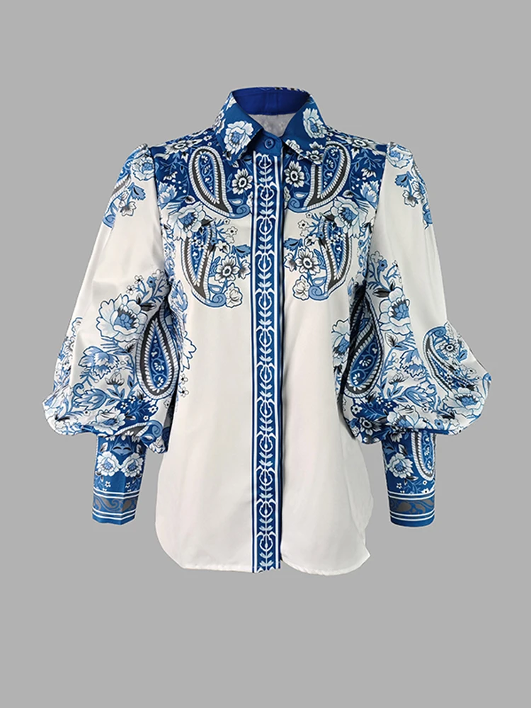 Gymystars femmes Vintage imprimé fleuri revers Blouses printemps été élégant manches bouffantes décontracté bureau dames chemises 2025 nouveau