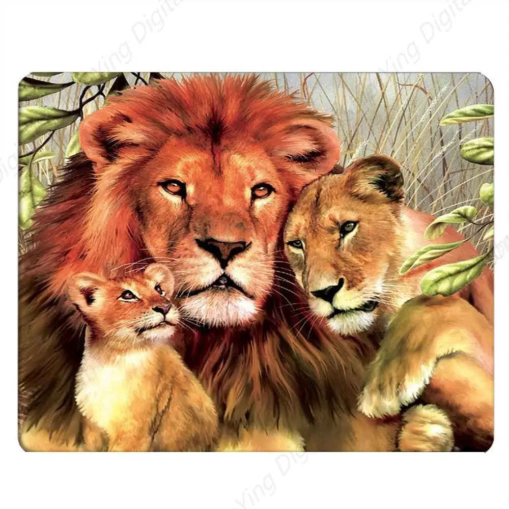 

African Wildlife Painting Lion Family Love Mouse Pad Computer Desk Laptop Office Mouse Pad Non Slip Rubber 25*30cm