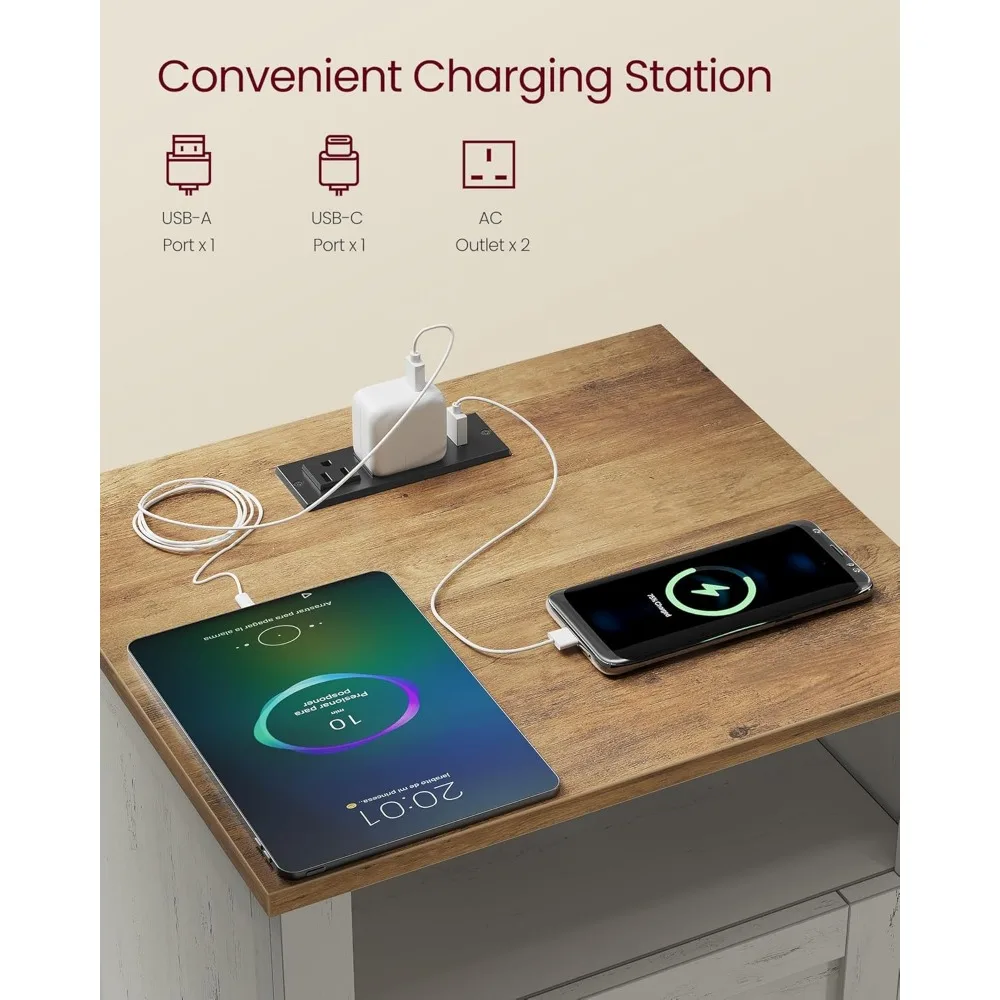 زوج من طاولات الشحن ذات الطراز الريفي مع أدراج مزدوجة ورف مفتوح للاستخدام بجانب السرير #5