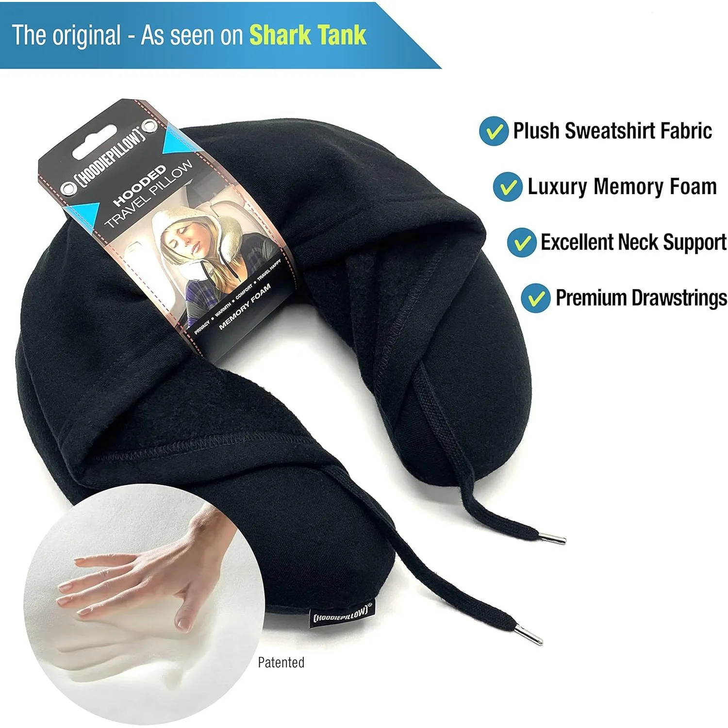 Travel Pillow Black - Featured on Shark Tank | Patented Design for Ultimate Comfort