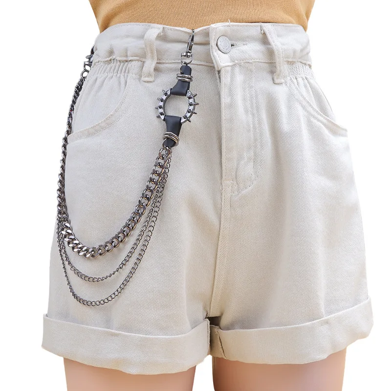 Multi‑Layer Leather Detail Pants Chain Gun‑Tone Waist Chain Y2K Gothic Jeans Key Ring Unisex Harajuku Street Outfit Jewelry