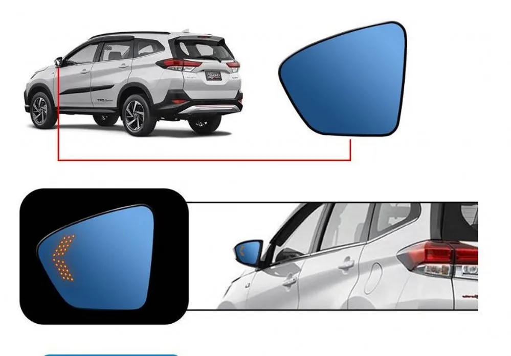 2pcs Heated w/Turn Signal Anti-Dizziness Side View Mirror Blue Glasses Replacement For Toyota Rush 2018 Car Rearview Mirror