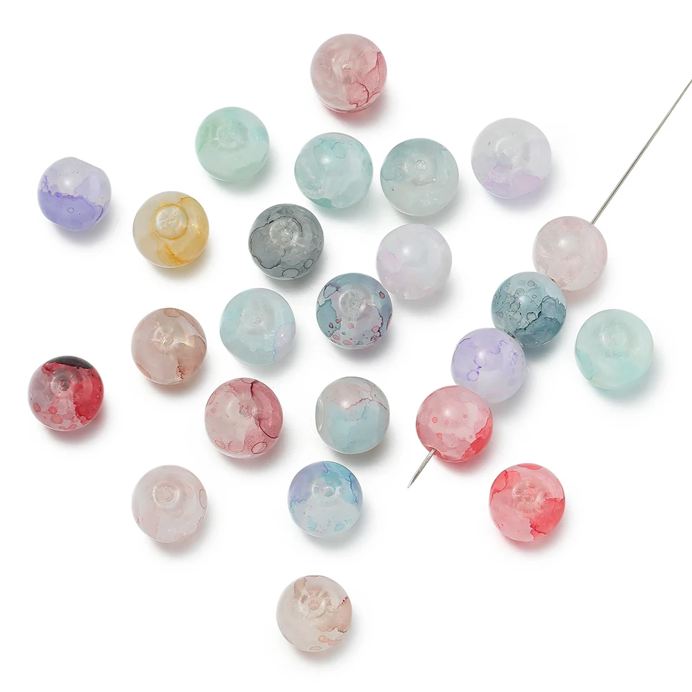 20/50pcs 10mm Colored Glass Crackle Beads Round Spacer Loose Beads for DIY Earring Necklace Jewelry Making Accessories