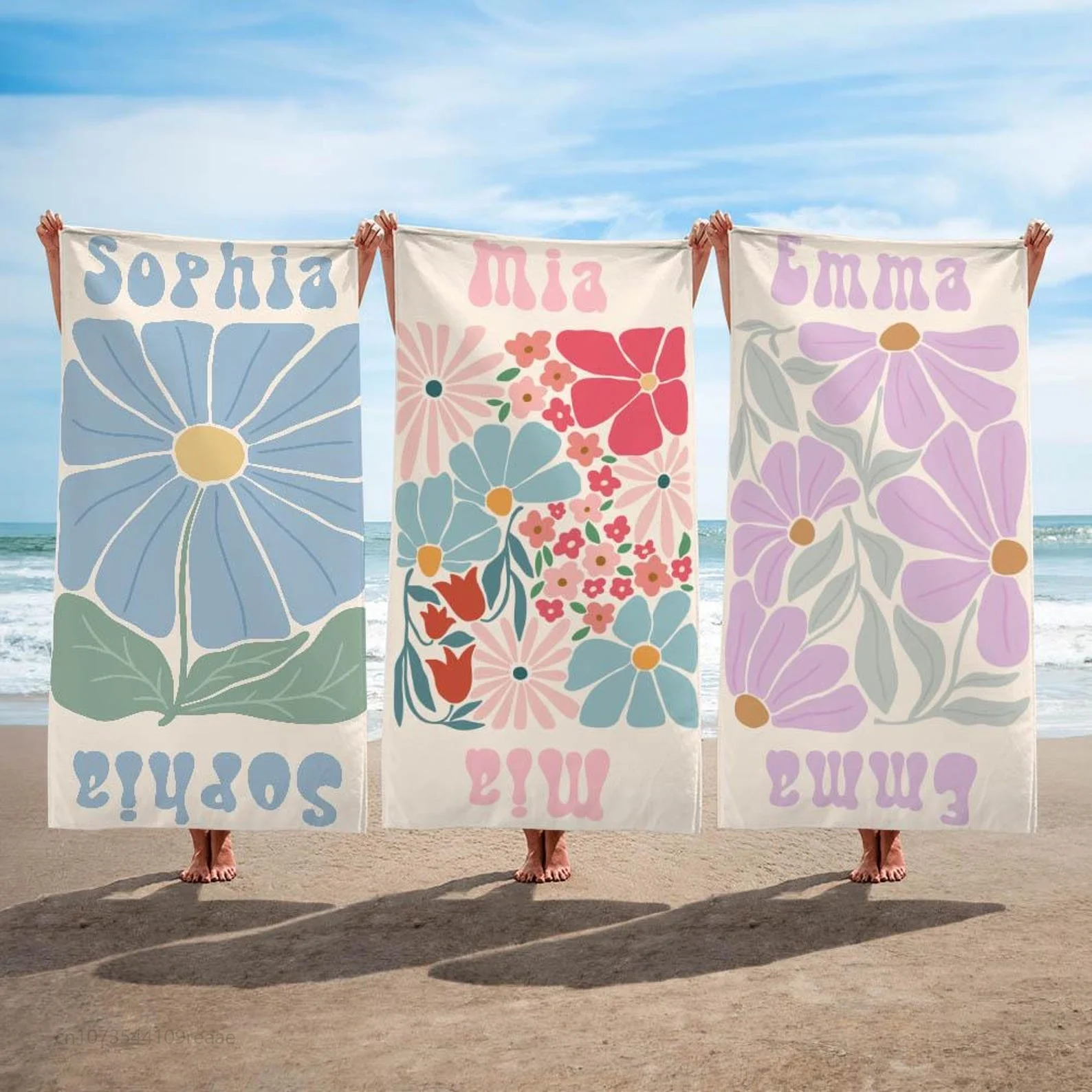 Personalized Oversized Floral Beach Towel Quick-Dry Custom Name Summer Pool Gift