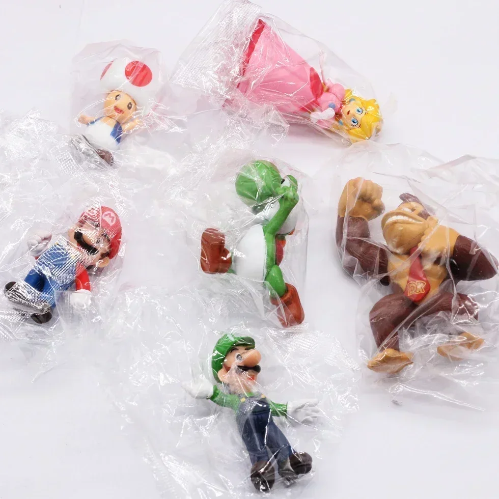 6 pièces figurine Super Mario figurines modèle jouets ensemble Super Mario Bros Luigi Yoshi âne Kong champignon pour enfants cadeaux d'anniversaire