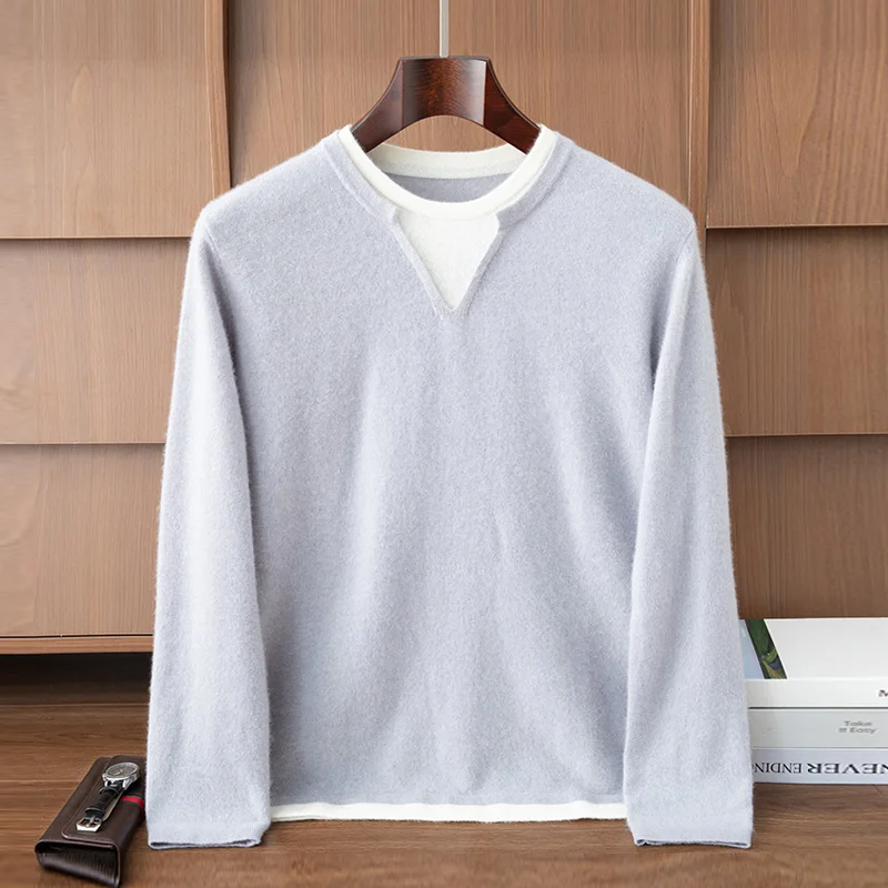 

Мужской свитер из 100% кашемира, осень-зима, базовый пуловер с v-образным вырезом и длинными рукавами, кашемировый трикотаж, элегантная повседневная одежда в полоску, топ