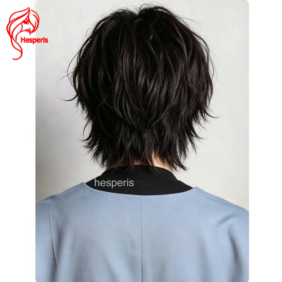 Hesperis Brazilian Remy Human Hair Wig for Men 13x6 Lace Frontal Pixie Cut with Bangs Short Pre-Styled Male Hairpiece