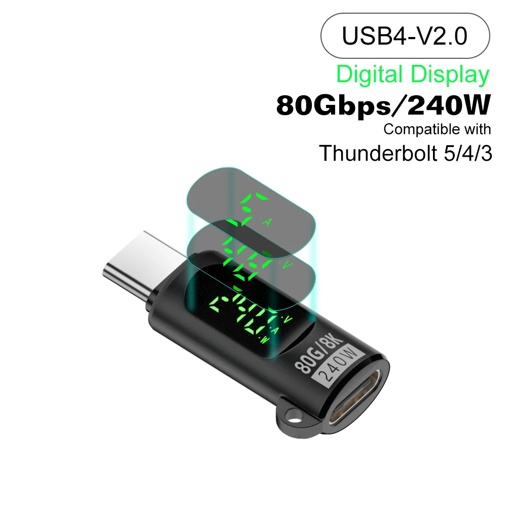 USB4 40 Gbit/s Adapter Digitalanzeige USB 4 V2.0 80 Gbit/s Typ C auf Typ C OTG-Kabelstecker 240 W 8 K für Thunderbolt 3/4/5 Laptop