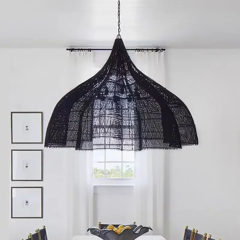 

Petals Wicker Pendant Light Handmade Rattan Umbrella Light For Dining Room Restaurant Lamp Teahouse Bedroom Farmhouse Light