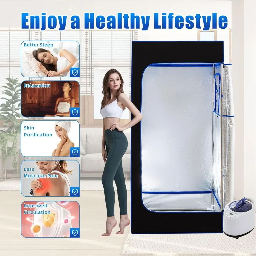 Boîte de sauna portable pour la maison, sauna à vapeur personnel avec cuiseur vapeur, minuterie intelligente de 99 minutes, 9 niveaux, télécommande, personnel