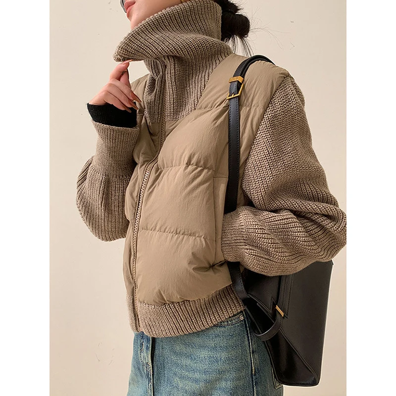 2024 New Winter Autumn Patchwork Knitted Women Puffer Jacket Cotton Padded Parka Bomber Jacket Coat Female Fashion Coat Outwear