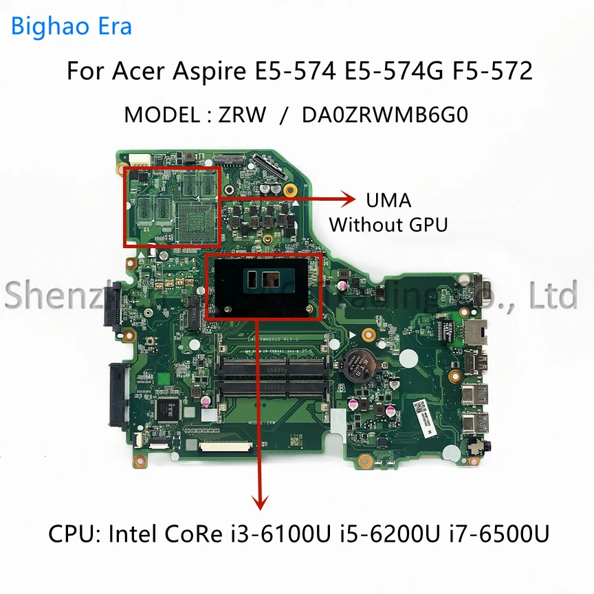 DA0ZRWMB6G0 For Acer V3-575G F5-572 E5-574 E5-574G Laptop Motherboard With i3-6100U i5-6200U i7-6500U CPU NBG3711002 NBG3611002