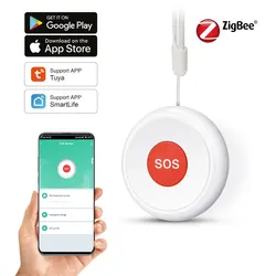 Tuya ZigBee SOS Pulsante di emergenza Bambini anziani Allarme Aiuto di emergenza Interruttore Protezione di sicurezza domestica Controllo app Smart Life