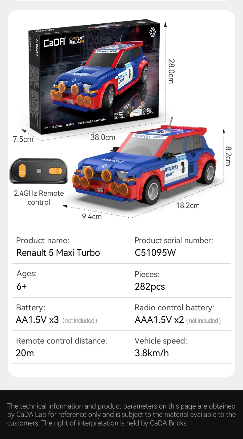 CaDA 1:24 Baustein-Autoset / Renault / Supersportwagen / Retro-Auto / Weihnachtsgeschenk / Kinderspielzeug – Detail 13