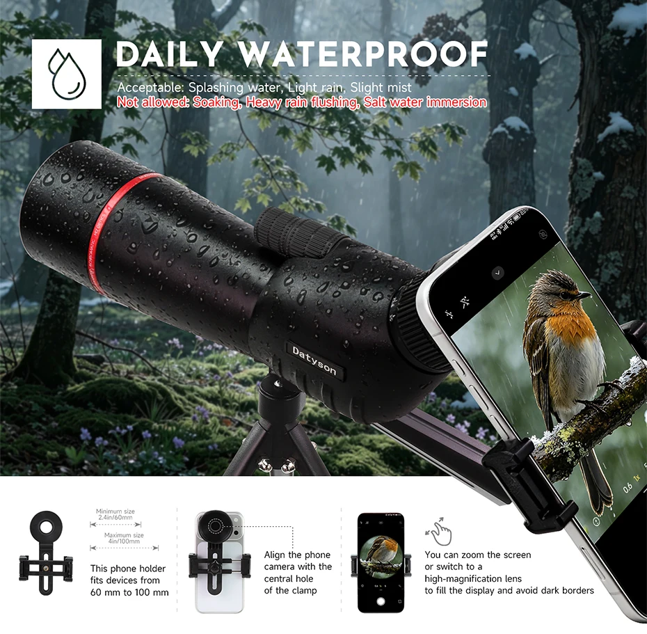 Datyson 15-45x60 Angled Spotting Scope – BAK4-Prisma FMC grünbeschichtetes Monokular-Teleskop für Vogelbeobachtung & Zielschießen – Detail 7