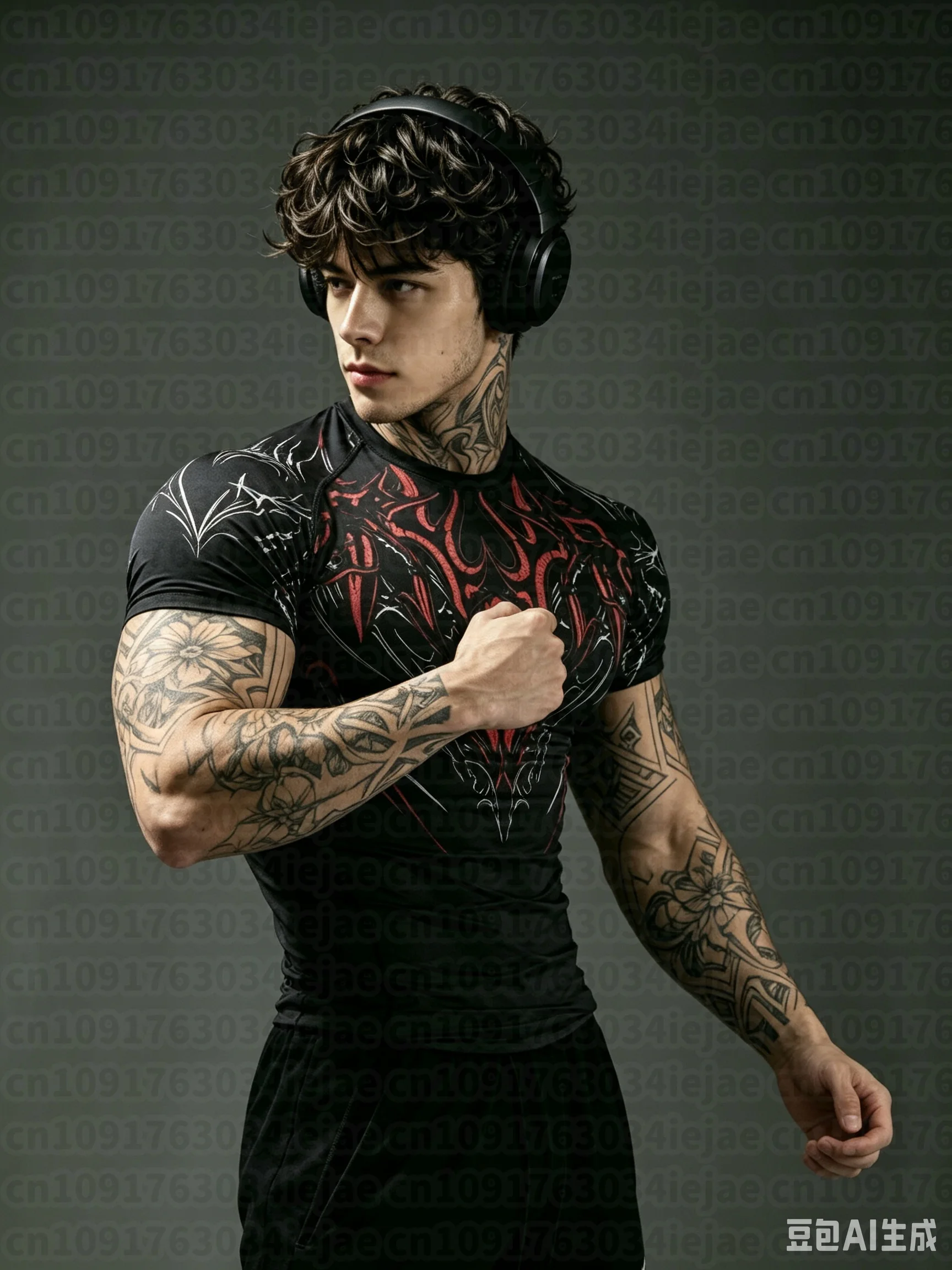 Herren Kid Black Totem/ Enganliegendes Fitness-Kurzarmshirt/ Elastisch Schnelltrocknend Atmungsaktiv/ Muskelfortonendes Lauf- und Trainings-T-Shirt – Detail 5