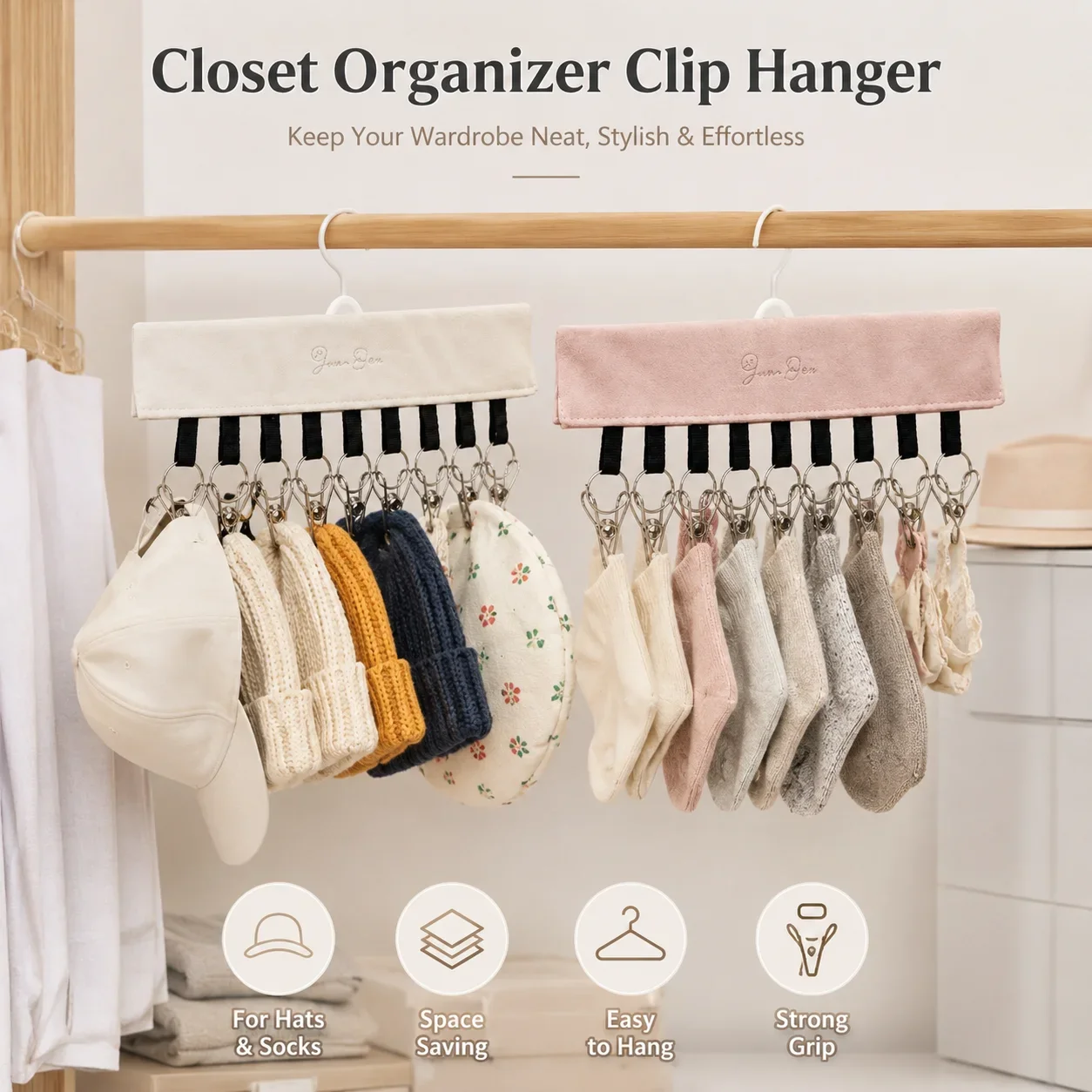 Wall Mount Hat Hanging Storage Bag Multi Spring Metal Clips Cap Organizer Wardrobe Bedroom Accessory Storage Rack